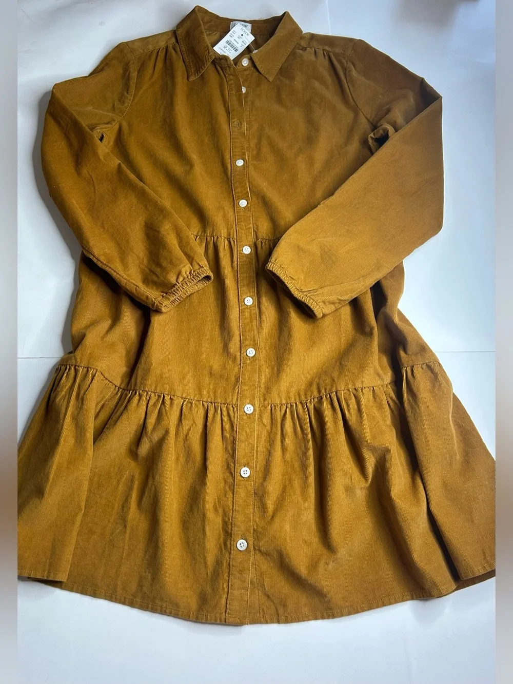 J. Crew NWT Camel Corduroy Tiered Long Sleeve Dress Sz 8 Cottagecore Western